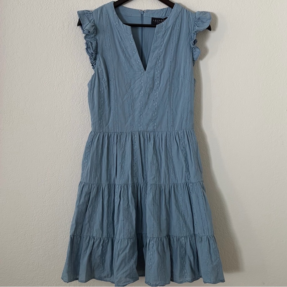 LAUNDRY by Shelli Segal Blue Tiered Ruffle Mini Dress Women’s Size 6